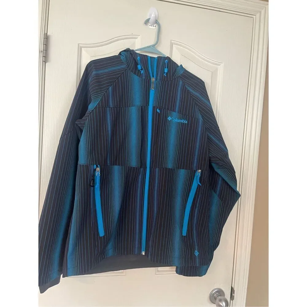 Columbia Mens Black & Blue Pinstriped Full Zip Hooded Jacket Size Large snowboar